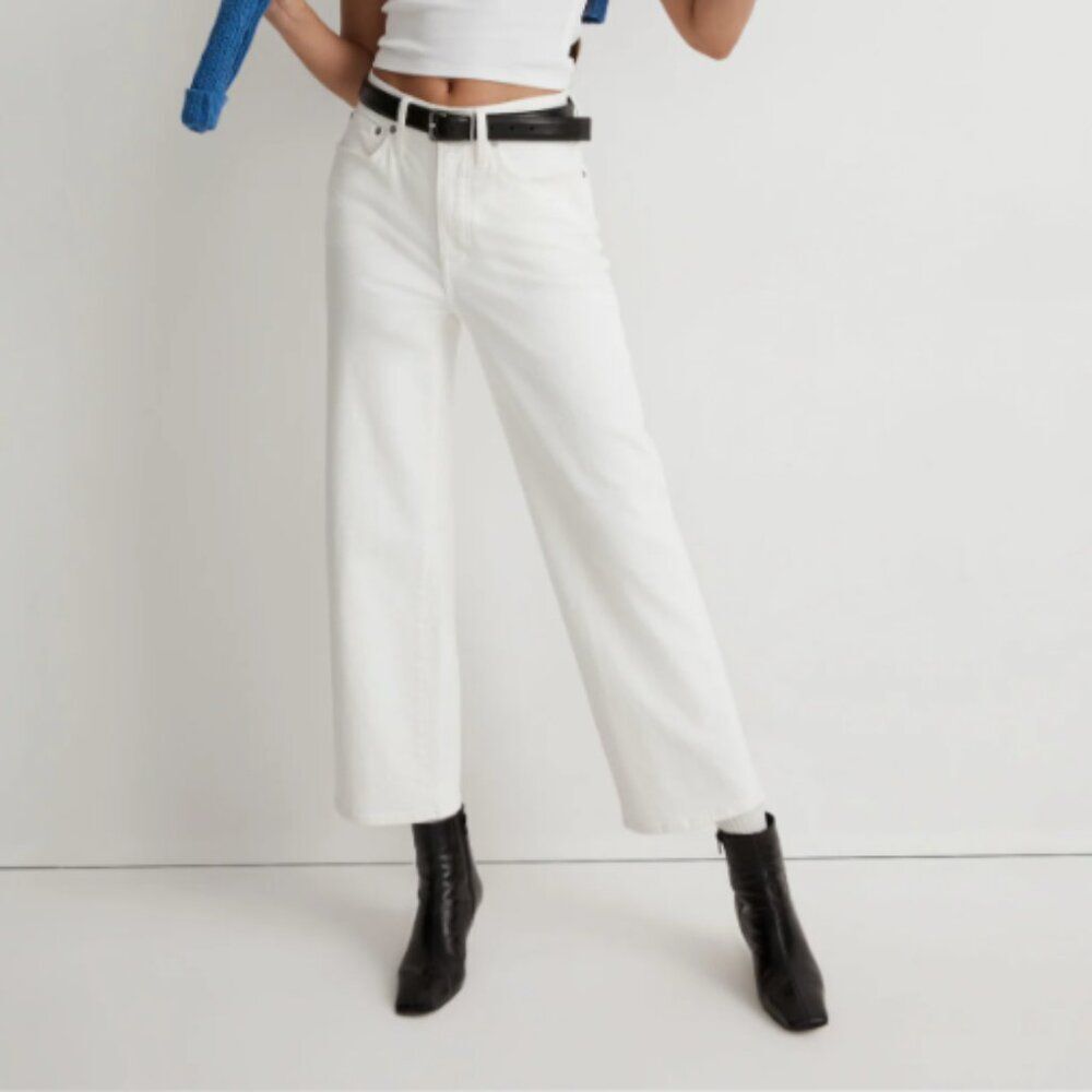 Madewell Perfect Vintage Crop Jeans Women 30 White High Rise Frayed Hem Straight